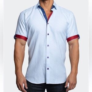 Maceoo Paris Fresh L Light Blue Luxury‎ Men's 2XL Button Down Short Sleeve Shirt
